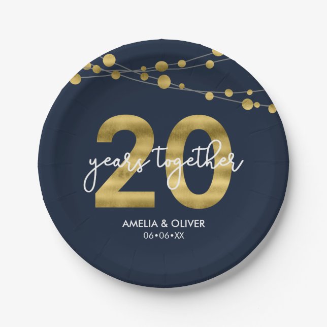 Blue Strings of Lights 20-jähriges Party Pappteller (Vorderseite)