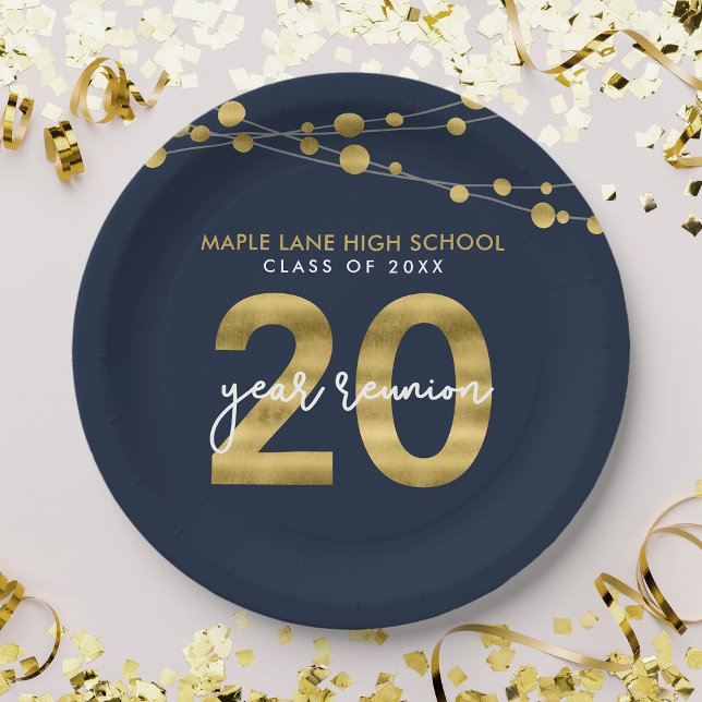 Blue Strings of Lights 20 Year Class Wiedersehen Pappteller (Von Creator hochgeladen)