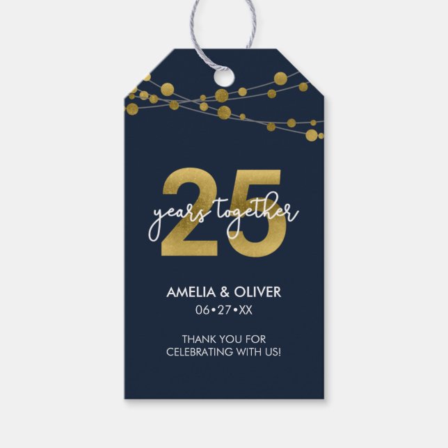 Blue Strings of Lights 25. Hochzeitstag Geschenkanhänger (Vorderseite)