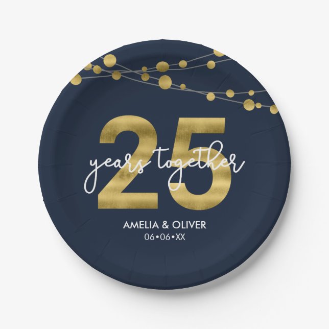 Blue Strings of Lights 25-jähriges Party Pappteller (Vorderseite)