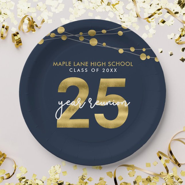 Blue Strings of Lights 25 Year Class Wiedersehen Pappteller (Von Creator hochgeladen)