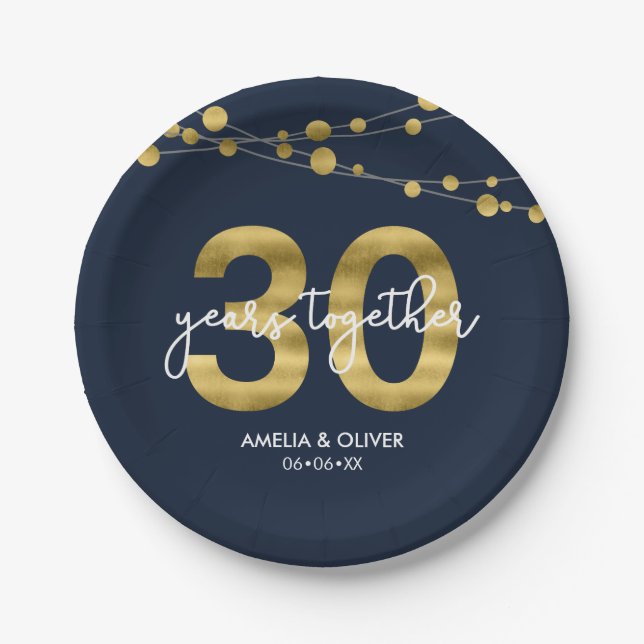 Blue Strings of Lights 30-jähriges Party Pappteller (Vorderseite)