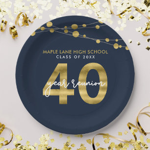 Blue Strings of Lights 40 Year Class Wiedersehen Pappteller