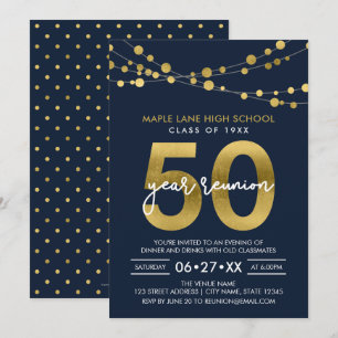 Blue Strings of Lights 50 Year Class Wiedersehen Einladung
