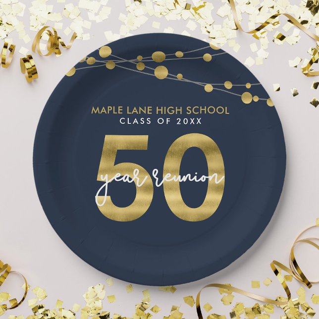 Blue Strings of Lights 50 Year Class Wiedersehen Pappteller (Von Creator hochgeladen)