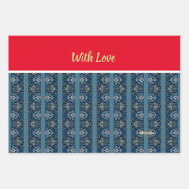 Blue Strip in Red Wrapping Paper - Adiela Akoo Geschenkpapier Set