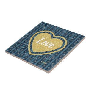 Blue Strip LIEBE Keramik Tile von Poet Adiela Akoo Fliese