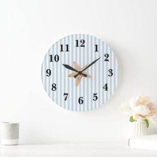 Blue Strip Preppy Starfish Large Clock Große Wanduhr