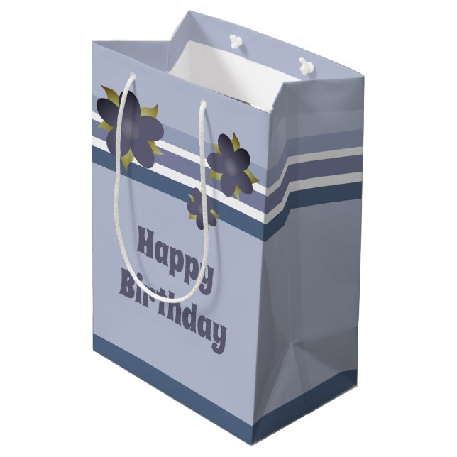 Blue Strip und floral Medium Geschenkbeutel Mittlere Geschenktüte (Rückseite Schrägansicht)