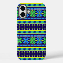 Blue Stripe Aztec iPhone 16 Plus Hülle