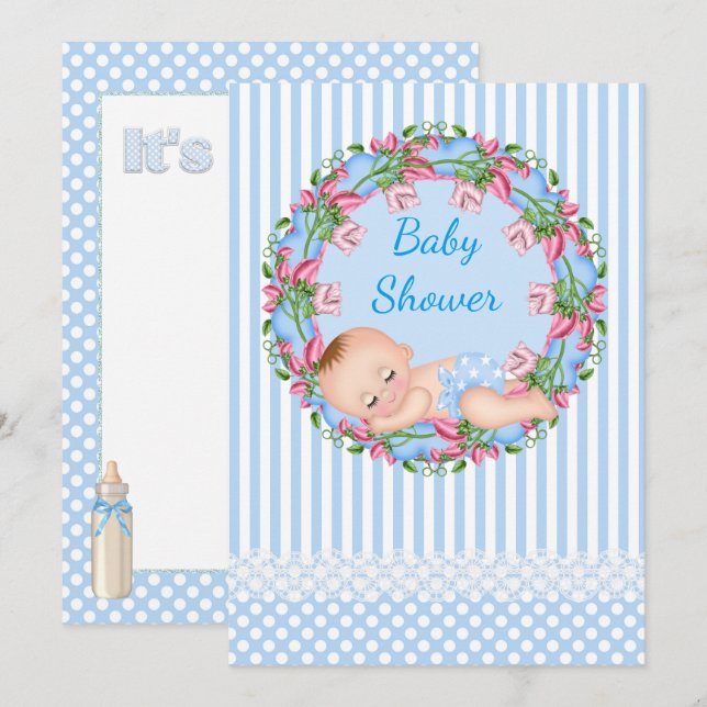 Blue Stripe Baby Dusche Einladung zum Schlafen (Vorne/Hinten)