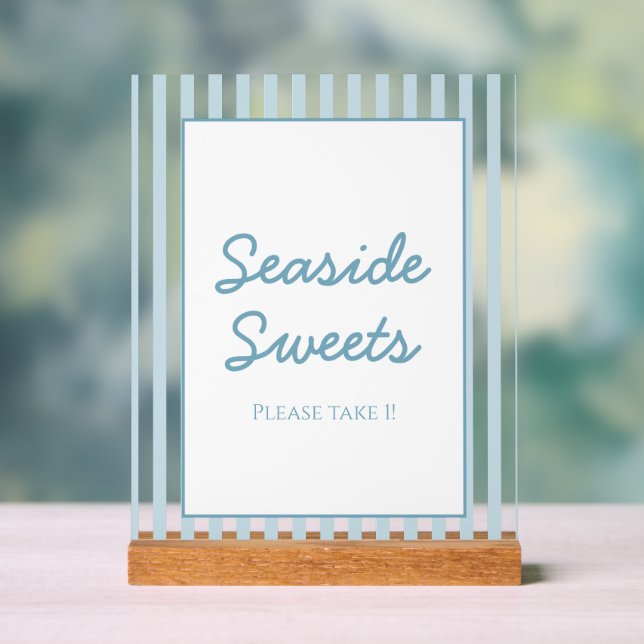 Blue Stripe Beach Club Cabana Beach Dessert Sign (Neutre)