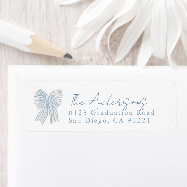 Blue Stripe Bow Ribbon Return Address (Insitu)