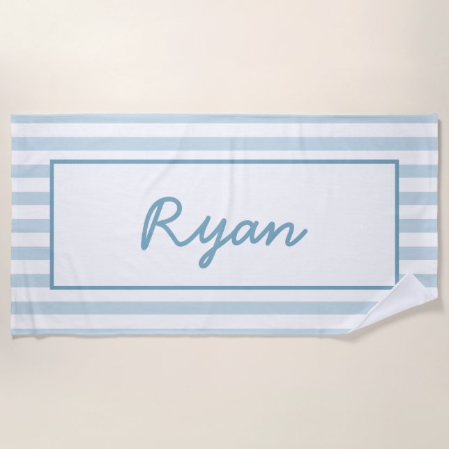 Blue Stripe Cabana Beach Club Birthday Favor Strandtuch (Vorderseite)