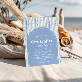 Blue Stripe Floral Arch Graduation Invite Einladung