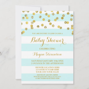 Blue Stripe Gold Confetti Babydusche Einladung