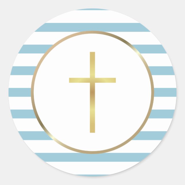 Blue Stripe Gold Cross Runder Aufkleber (Vorderseite)