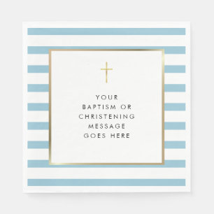 Blue Stripe Gold Cross Taufe Weihnachtsbotschaft Serviette