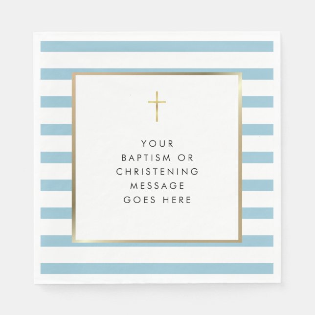 Blue Stripe Gold Cross Taufe Weihnachtsbotschaft Serviette (Vorderseite)