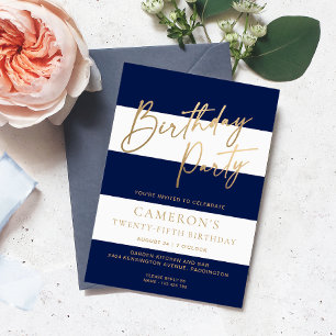 Blue Stripe Gold Geburtstag Einladung
