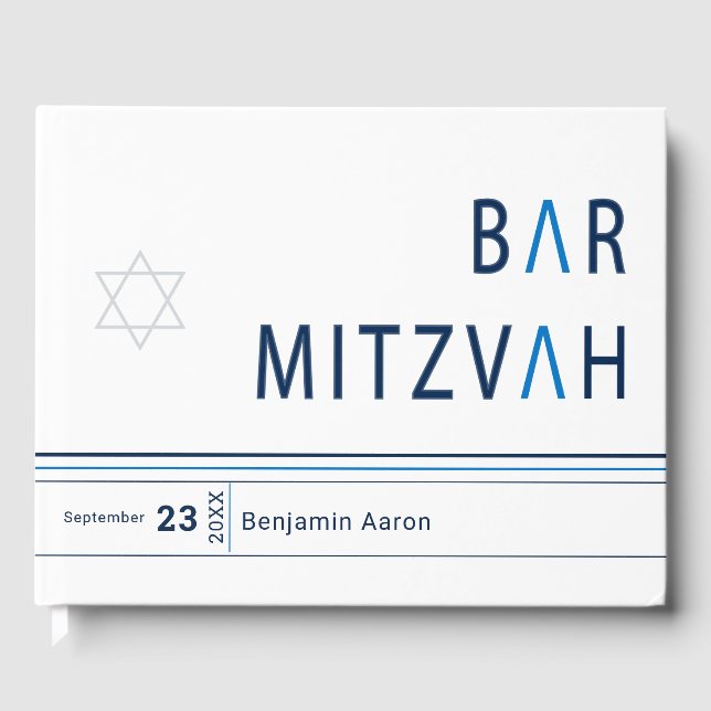 Blue Stripe Modern Bar Mitzvah Gästebuch (Vorderseite)