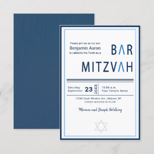 Blue Stripe Modern Bar Mitzvah Invitation