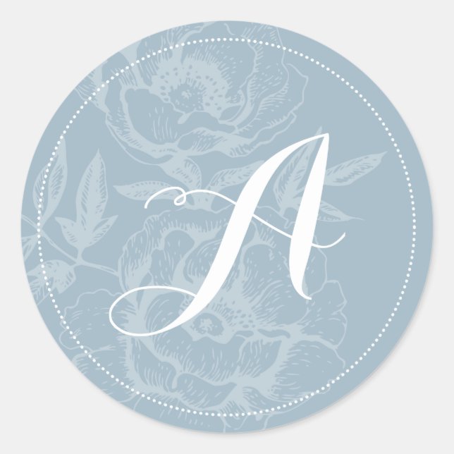 Blue Stripe Monogram Wedding Stickers (Vorderseite)