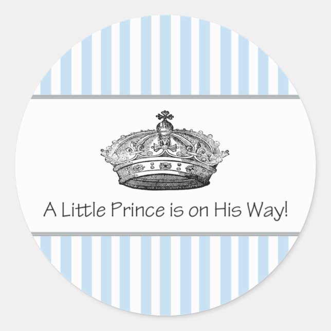 Blue Stripe Prince Crown Baby Boy Umschlag Aufkleb Runder Aufkleber (Vorderseite)