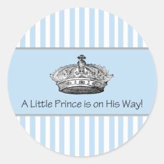 Blue Stripe Prince Crown Baby Boy Umschlag Aufkleb Runder Aufkleber
