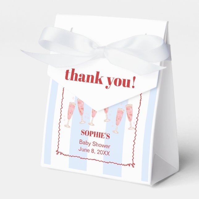 Blue Stripe Red Border Brunch & Bubbly Babydusche Geschenkschachtel (Vorderseite)