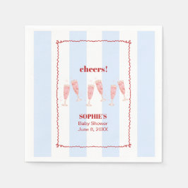 Blue Stripe Red Border Brunch & Bubbly Babydusche Serviette