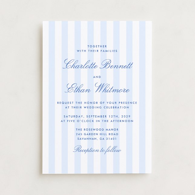Blue Stripe Wedding Invitation Einladung (Von Creator hochgeladen)