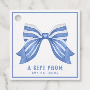 Blue Striped Bow Personalisiert Gefälligkeitstags Geschenkanhänger