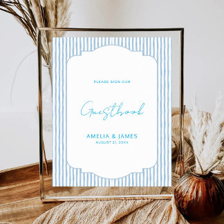 Blue Striped Classic Wedding Guestbook Poster
