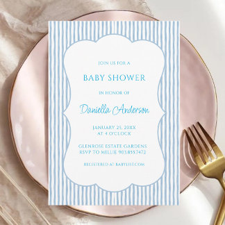 Blue Striped Gingham Baby Shower Baby Brunch Einladung