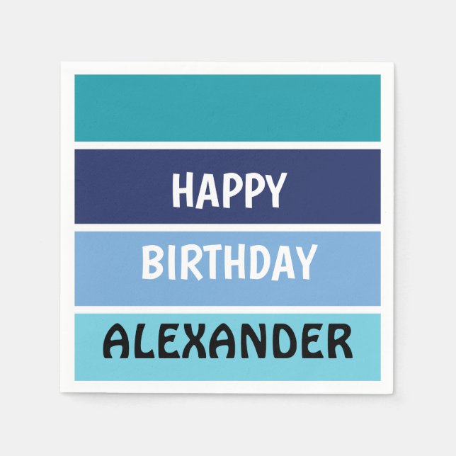 Blue Striped Happy Birthday Serviette (Vorderseite)