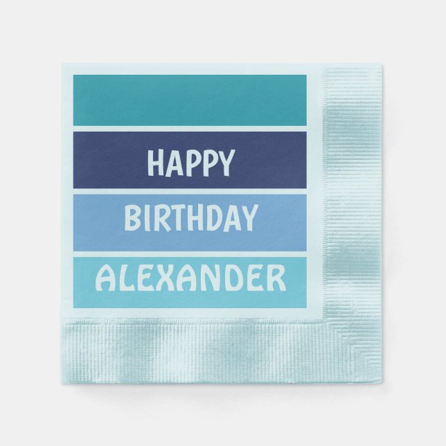 Blue Striped Happy Birthdy Serviette (Vorderseite)