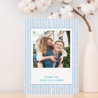 Blue Striped Minimalist Wedding Thank You Feiertagskarte