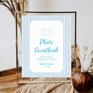 Blue Striped Modern Wedding Guestbook Sign Poster
