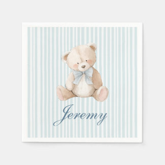 Blue Striped Teddy Bear Baby Boys Birthday Napkins Serviette