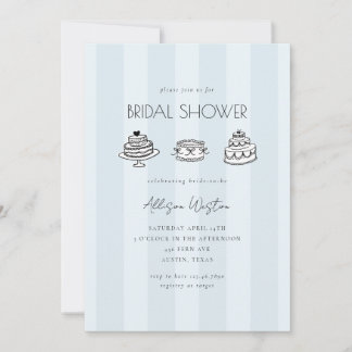 Blue Striped Vintage Cake Bridal Shower Invitation