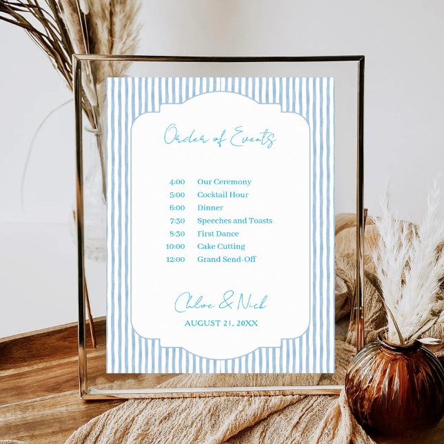 Blue Striped Wedding Schedule Order of Events Poster (Von Creator hochgeladen)