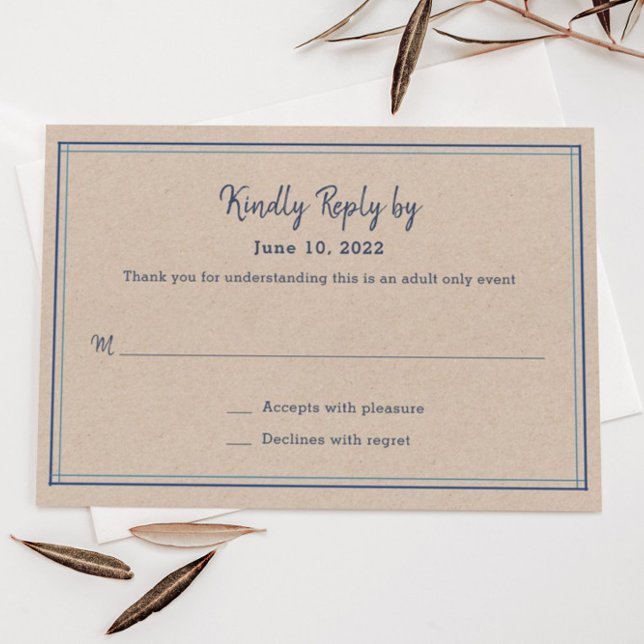 Blue Stripes Adulte Uniquement Mariage Carte RSVP (Créateur téléchargé)