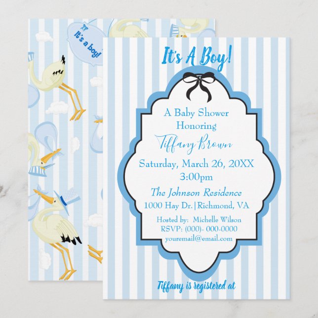 Blue Stripes Baby Boy Dusche Einladung (Vorne/Hinten)