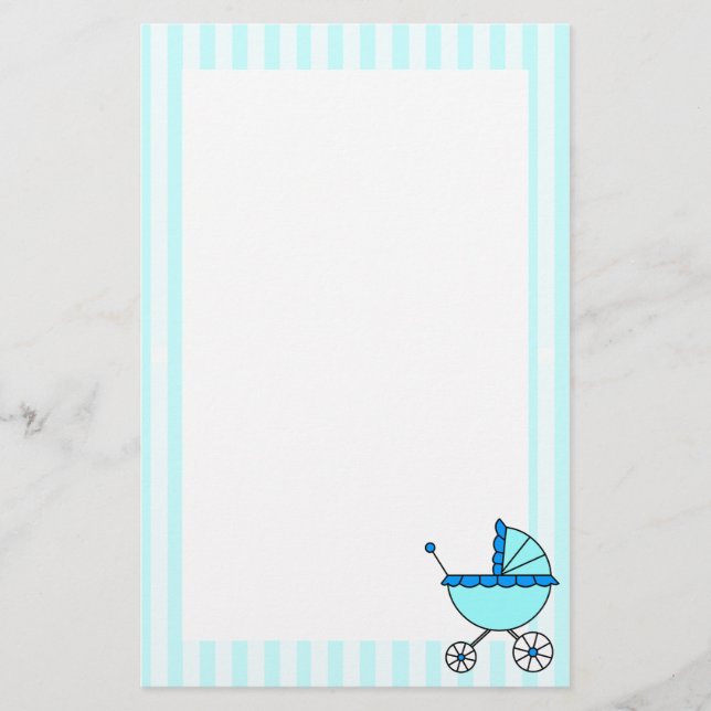 Blue Stripes Baby Carriage Stationery Briefpapier (Vorderseite)