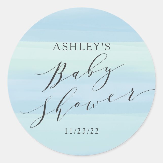 Blue Stripes Baby Dusche Runder Aufkleber (Vorderseite)