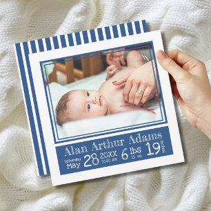 Blue Stripes Baby Foto Birth Stats Ankündigung
