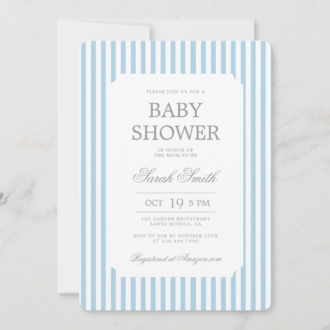 Blue Stripes Baby Shower Boy Invitation (Devant)