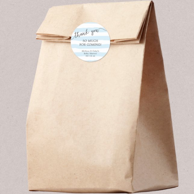 Blue Stripes Babydusche Danke dafür Runder Aufkleber (Von Creator hochgeladen)