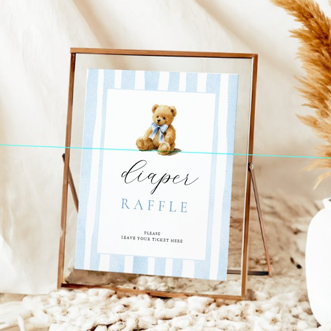 Blue Stripes Bear Baby Shower Diaper Raffle  Poster (Von Creator hochgeladen)